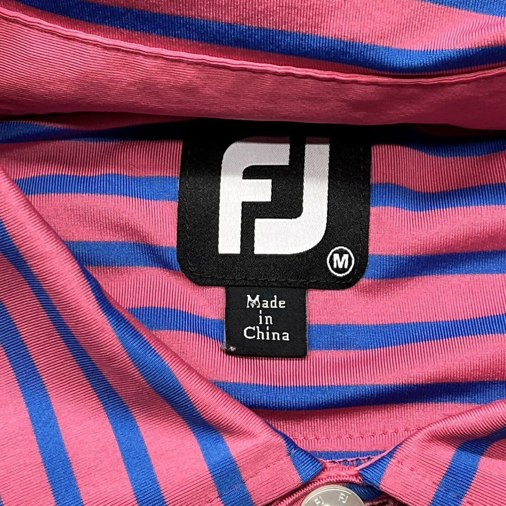 FootJoy Peformance Polo Mens M Stretch Golf Shirt‎ Pink w/ Blue Stripes - Picture 5 of 7